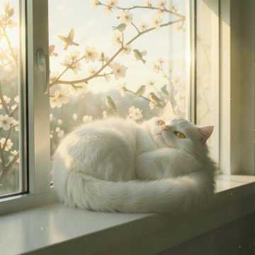 Белая кошка у окна